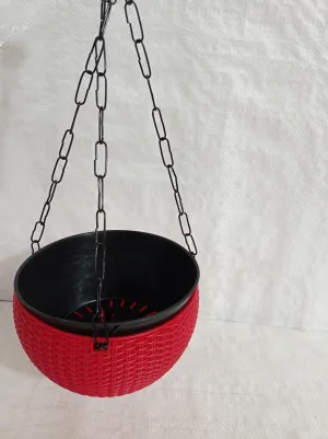 18 cm Red Rattan Hanging Planter with Chain