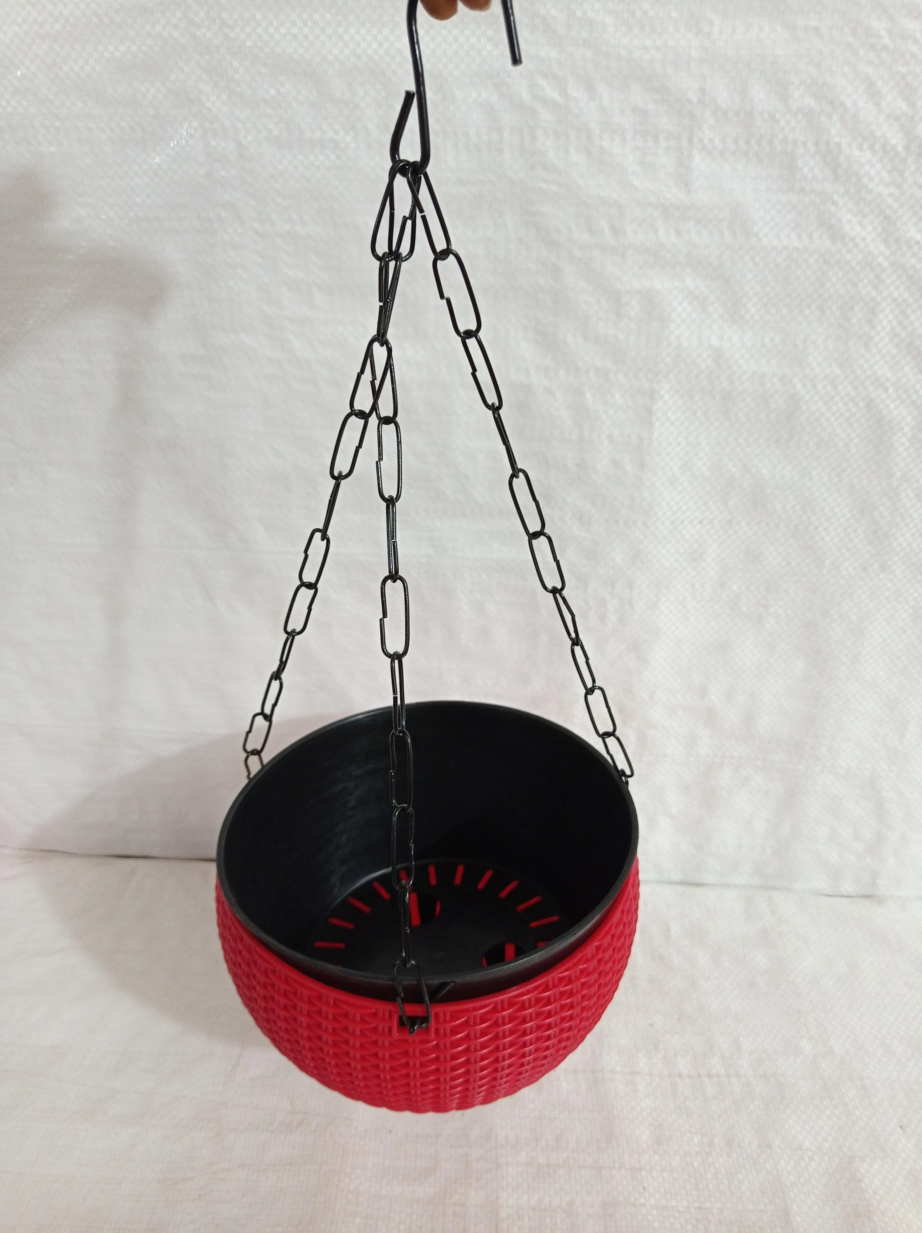 18 cm Red Rattan Hanging Planter with Chain