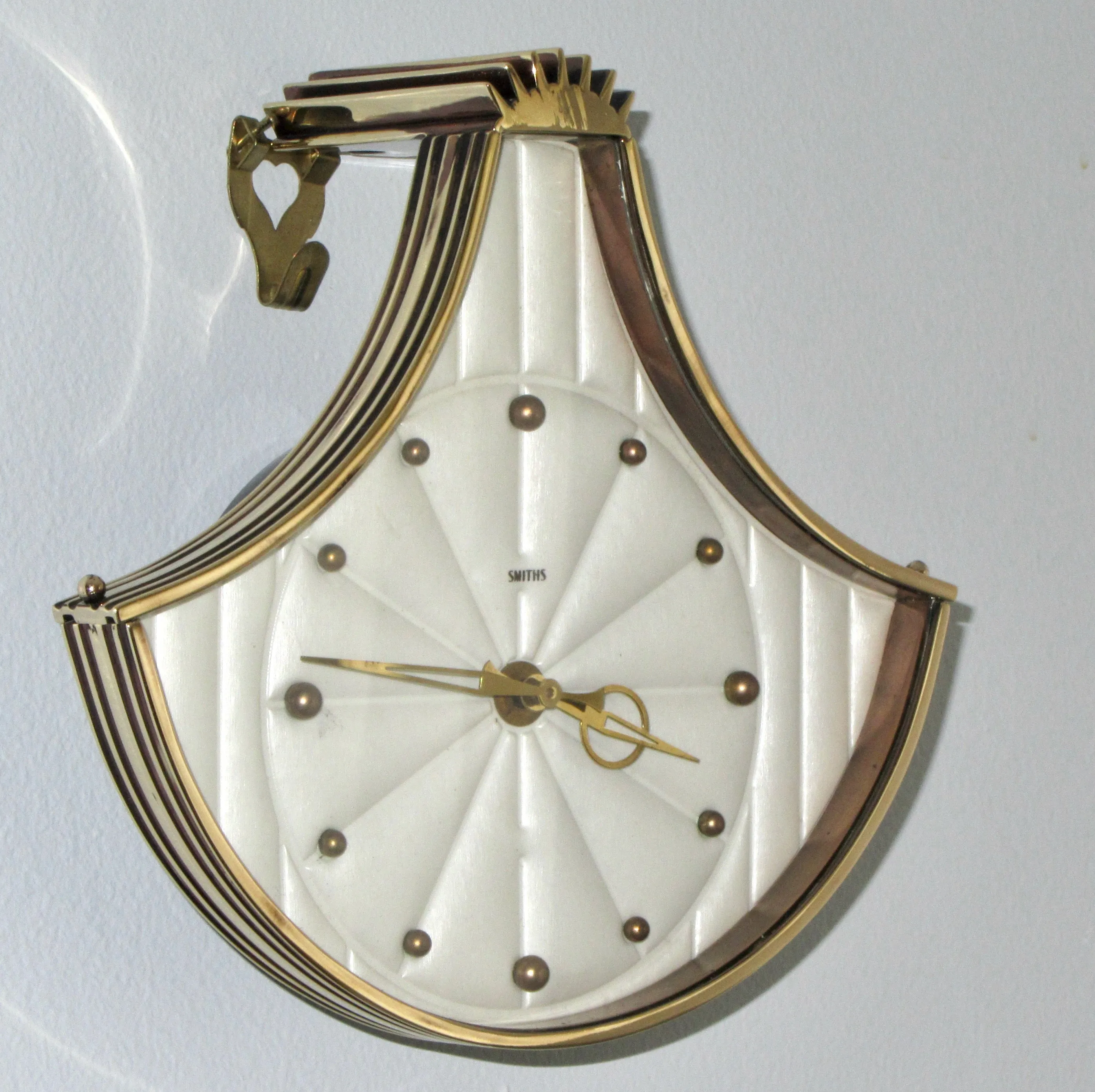 1950s Vintage Smiths Brass Fan Shaped Mechanical Wall Clock