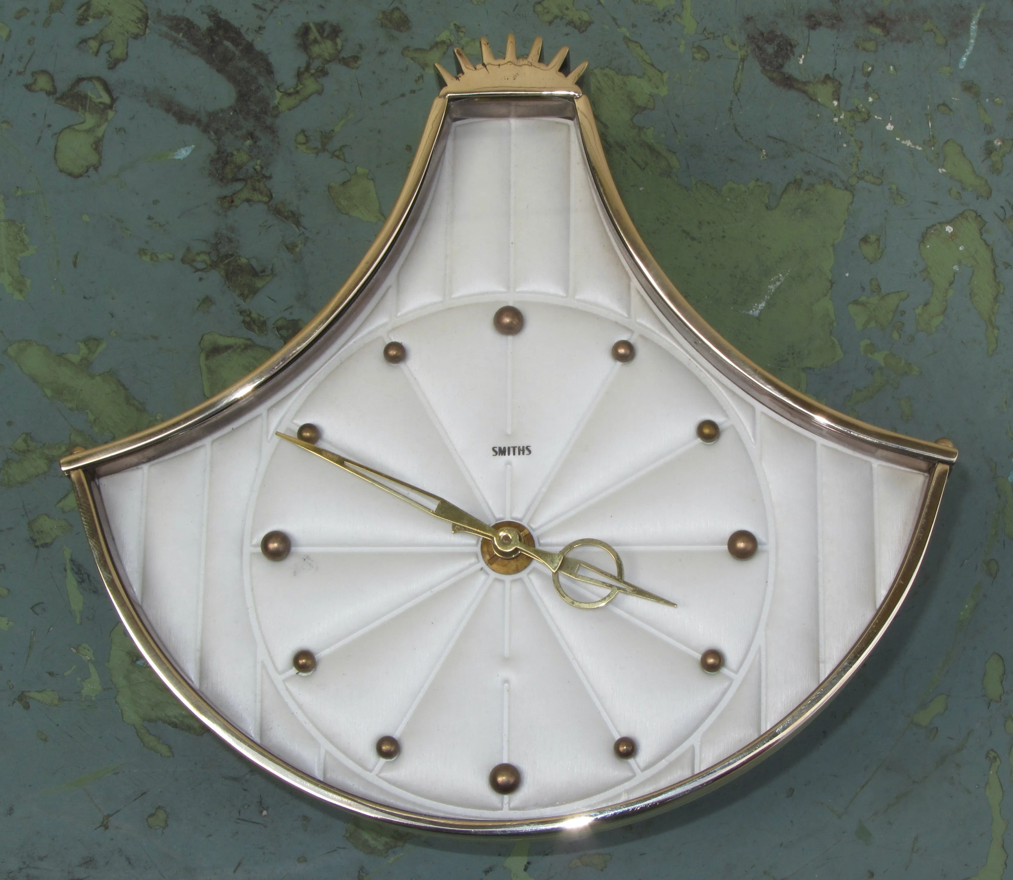 1950s Vintage Smiths Brass Fan Shaped Mechanical Wall Clock