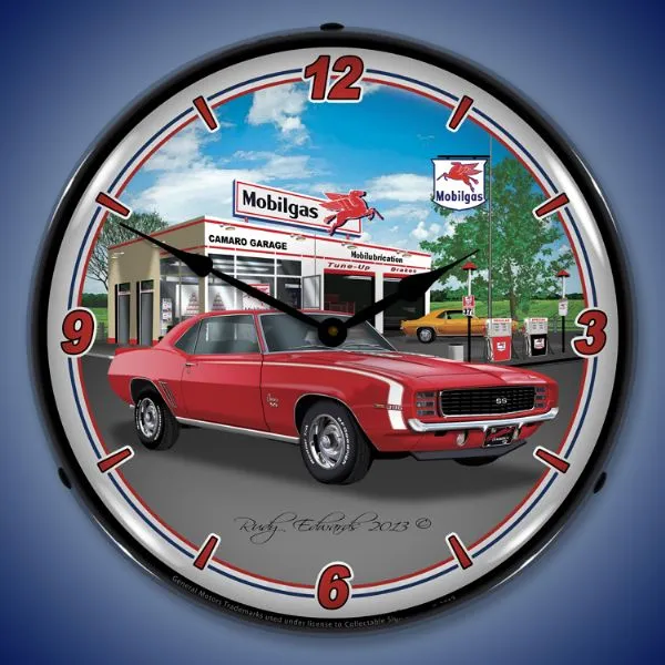 1969 1st Generation Camaro RS SS Mobilgas Lighted Clock