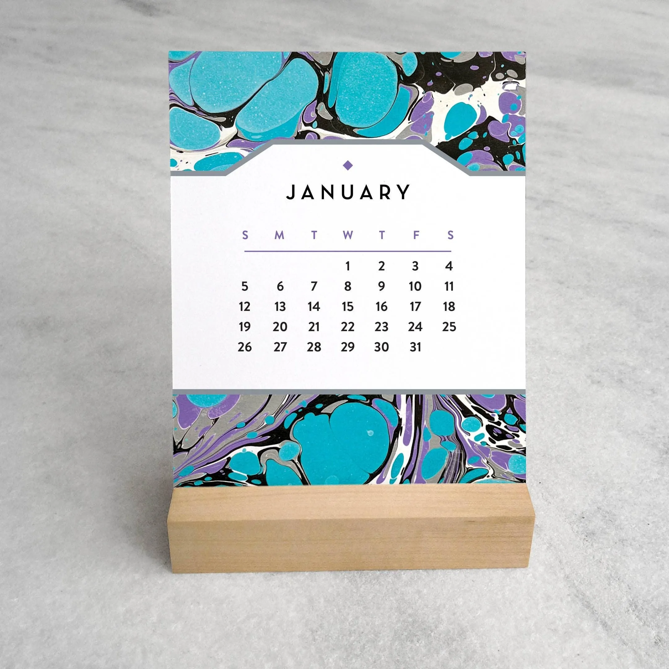 2025 Desk Calendar - Marbled Paper