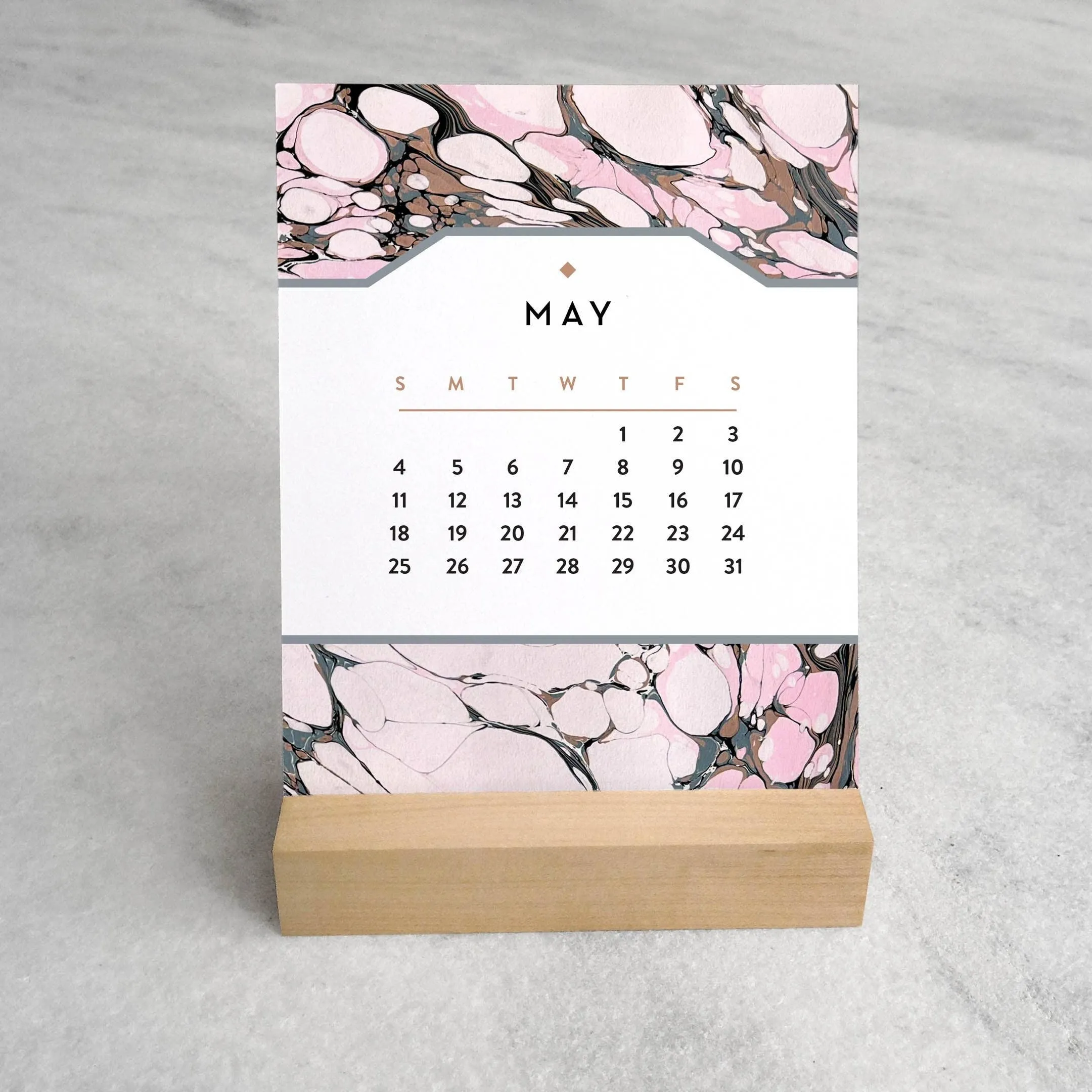 2025 Desk Calendar - Marbled Paper