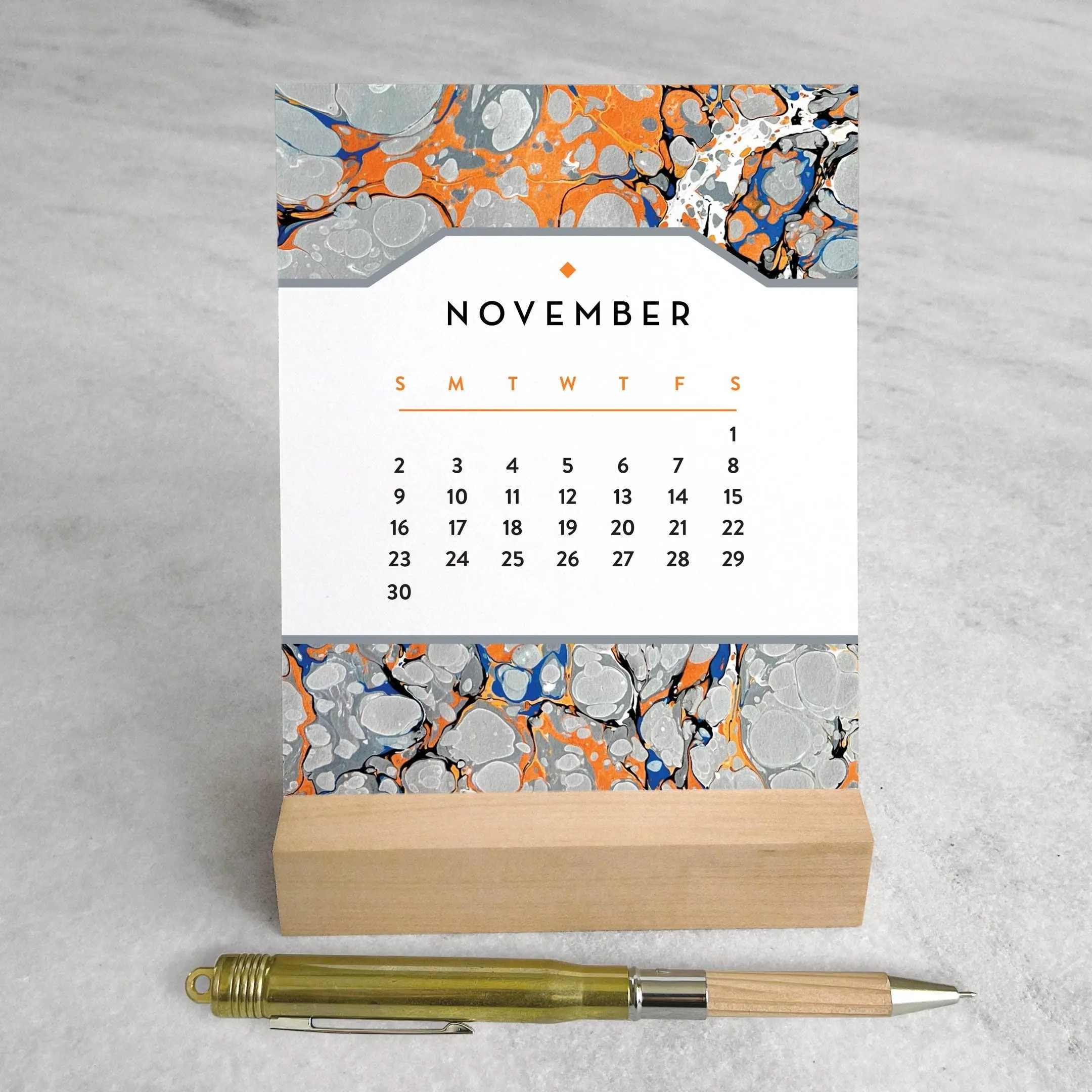 2025 Desk Calendar - Marbled Paper