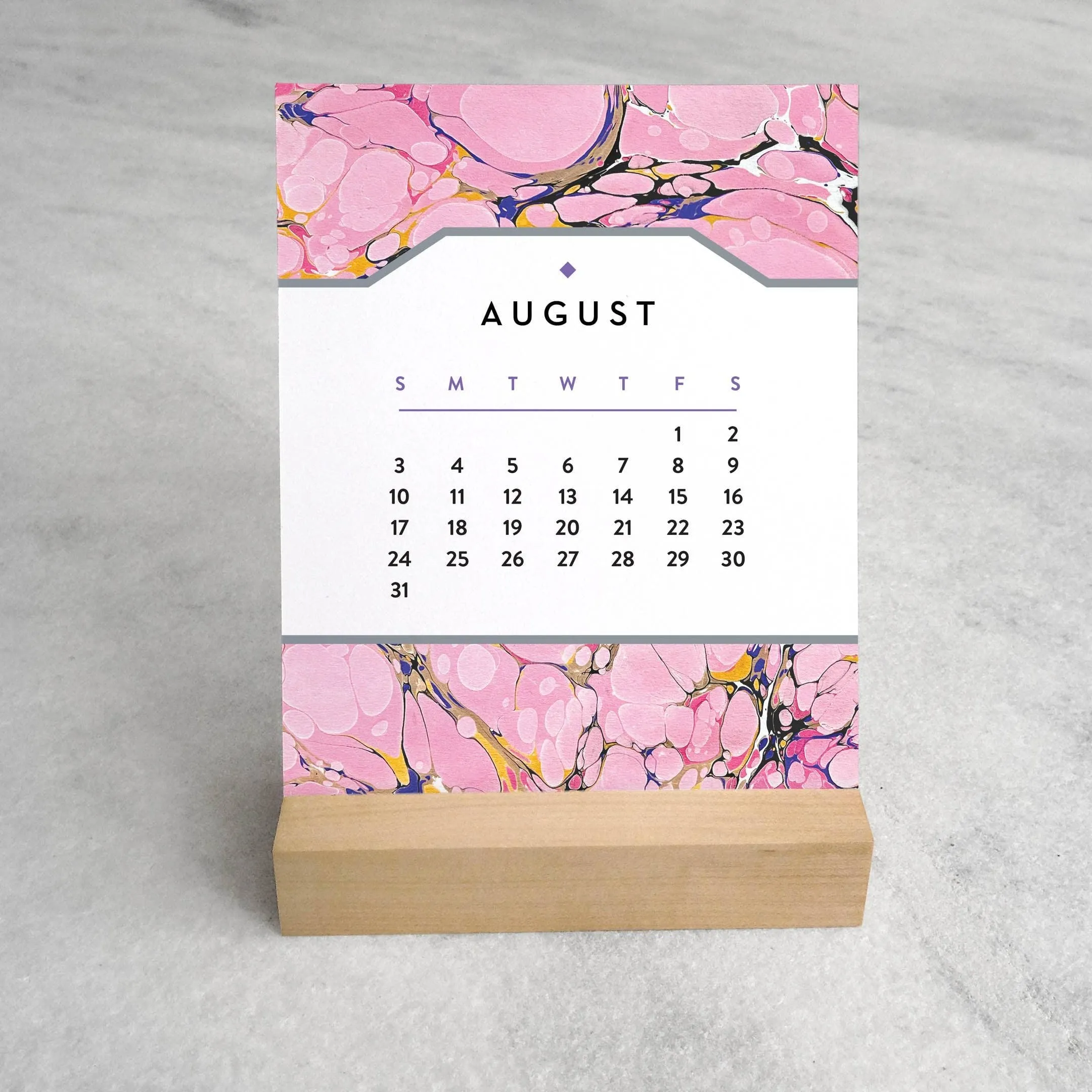 2025 Desk Calendar - Marbled Paper