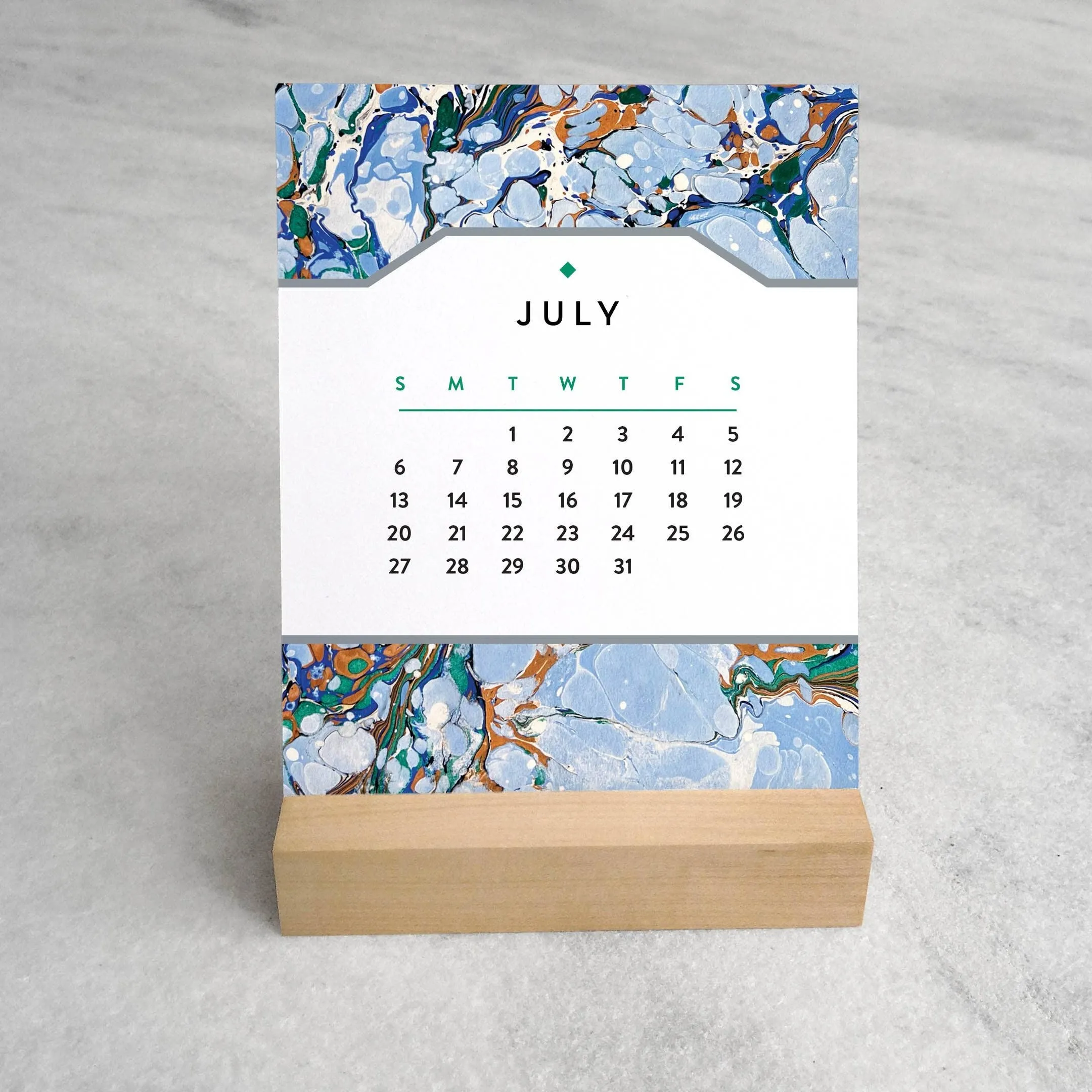 2025 Desk Calendar - Marbled Paper