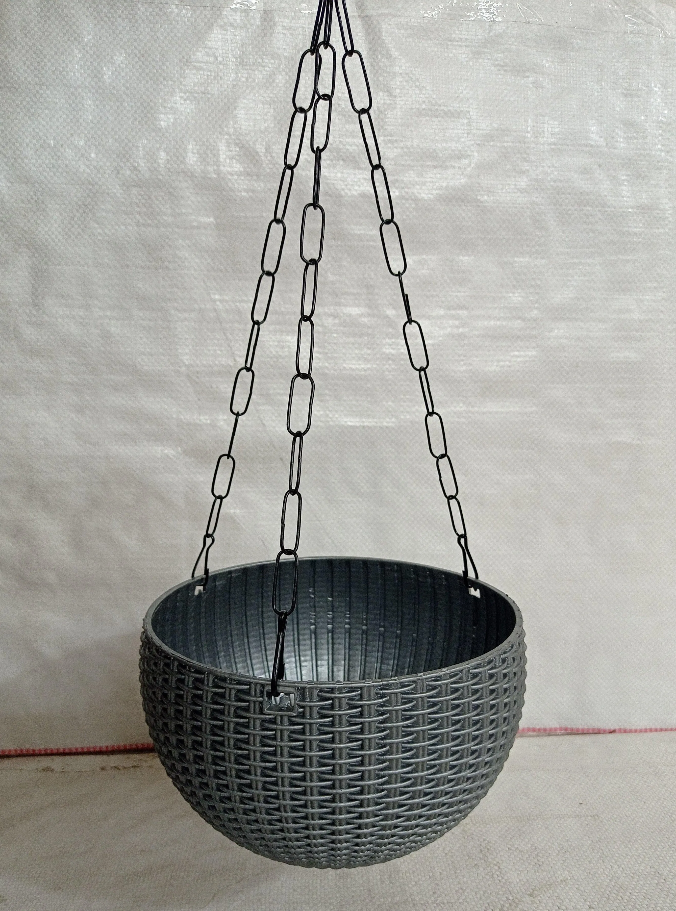 21 cm Silver Rattan Hanging Planter with Chain