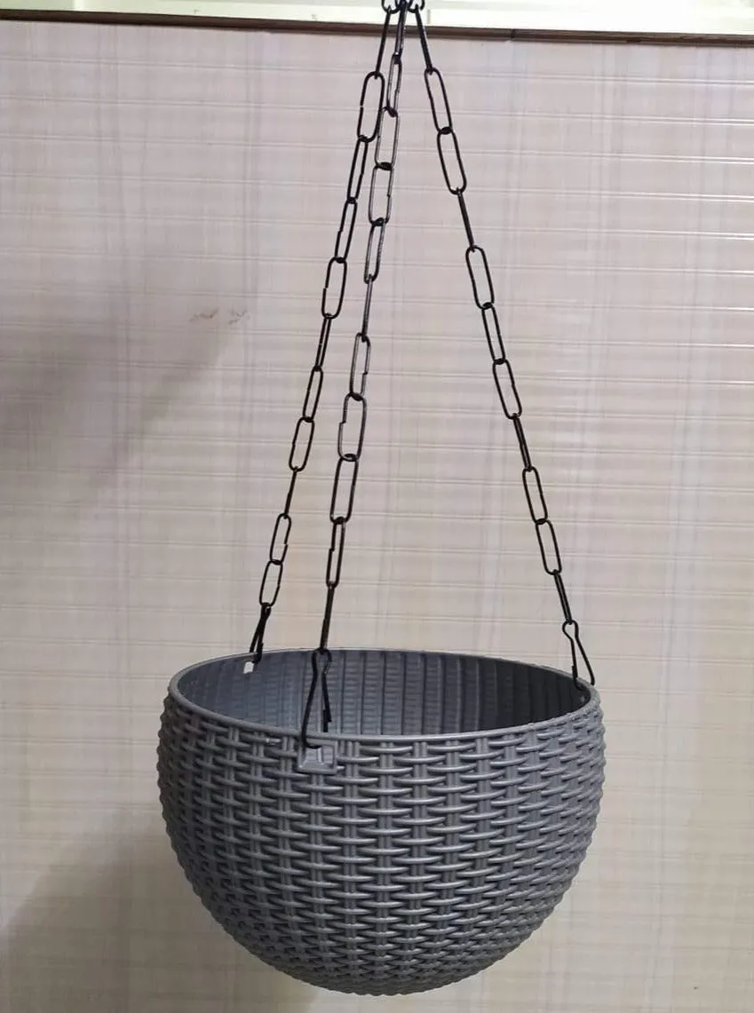 21 cm Silver Rattan Hanging Planter with Chain