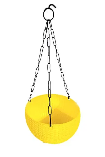 21 cm Yellow Rattan Hanging Planter with Chain