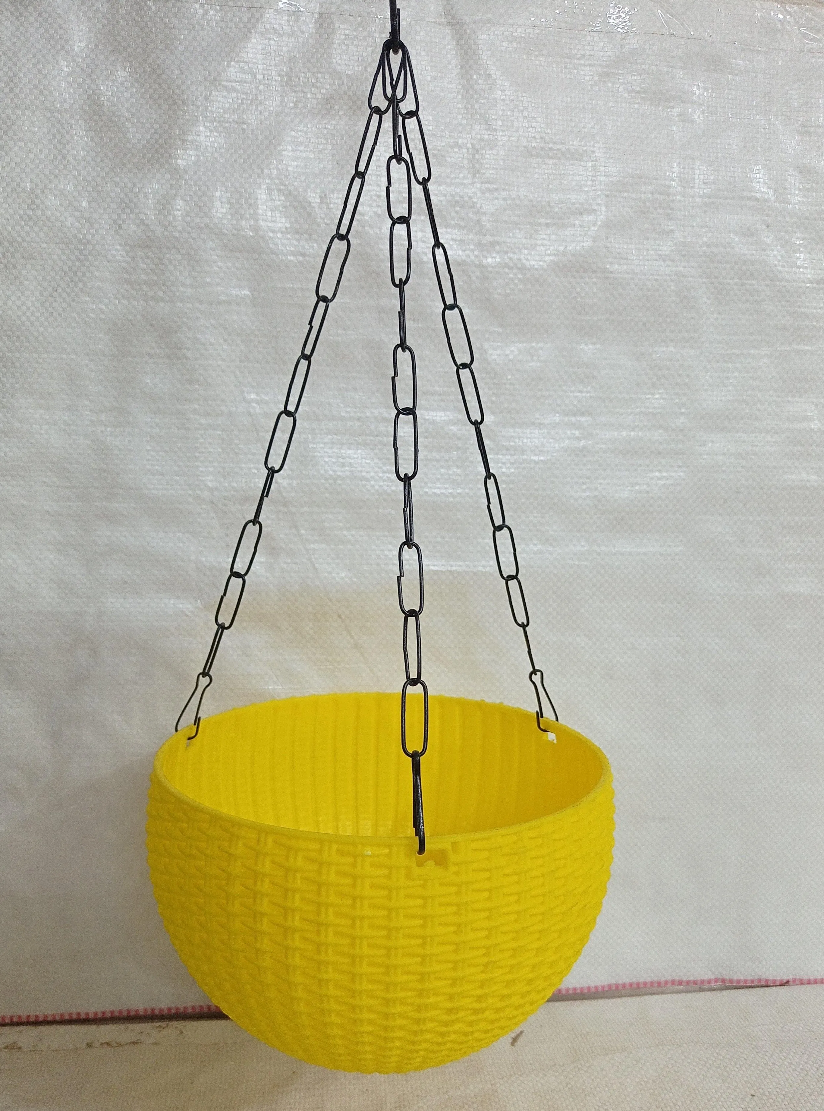 21 cm Yellow Rattan Hanging Planter with Chain