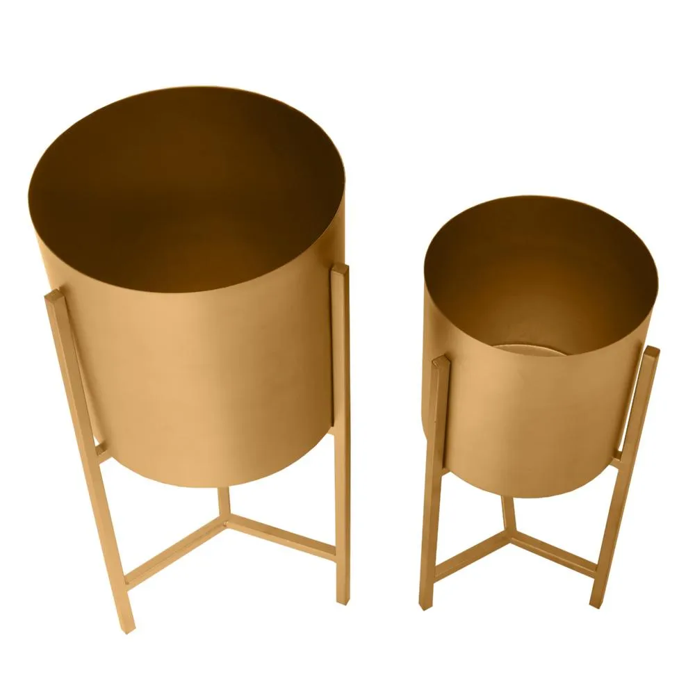 22, 18 Round Indoor Planter, Iron Stand, Set of 2, Champagne Gold By The Urban Port