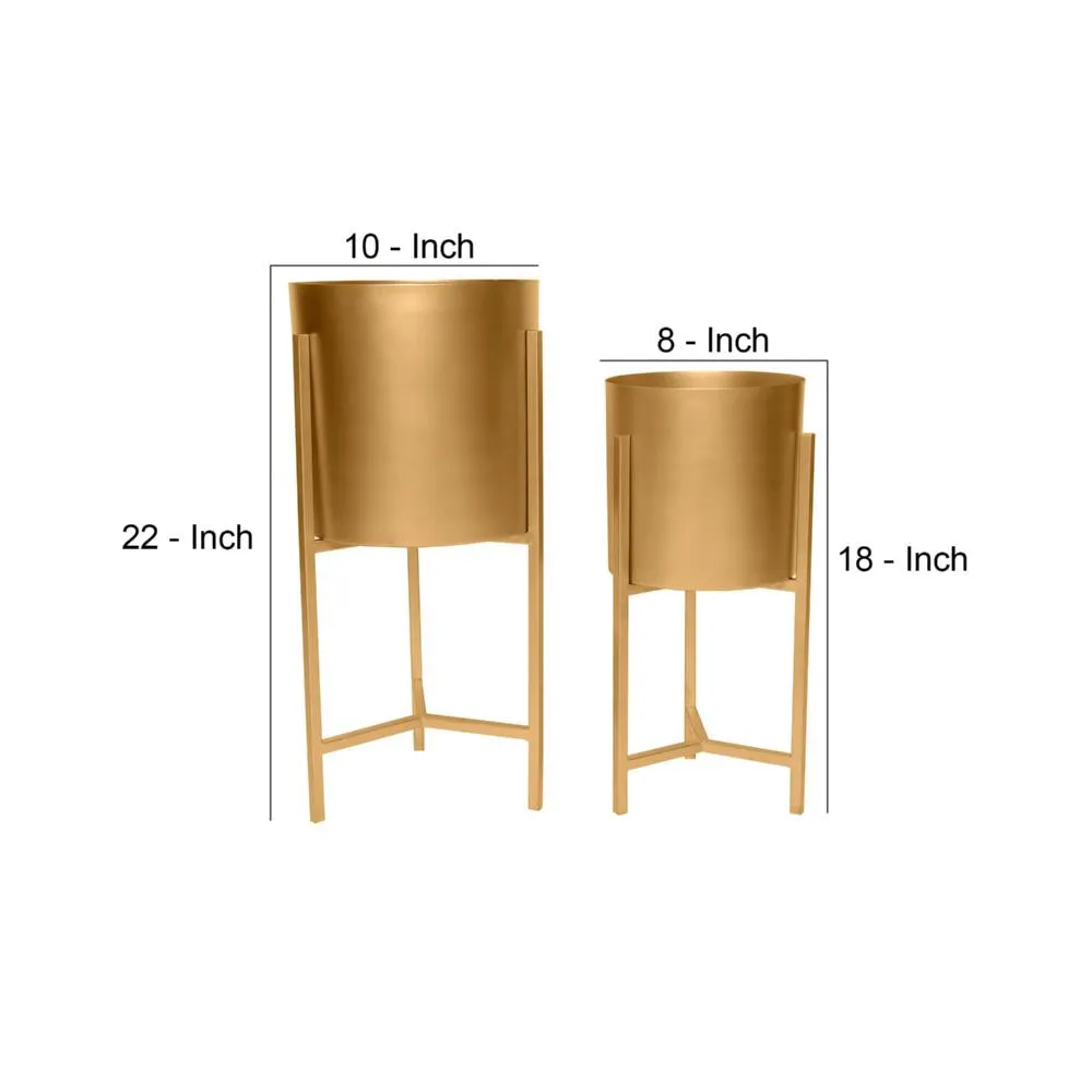 22, 18 Round Indoor Planter, Iron Stand, Set of 2, Champagne Gold By The Urban Port