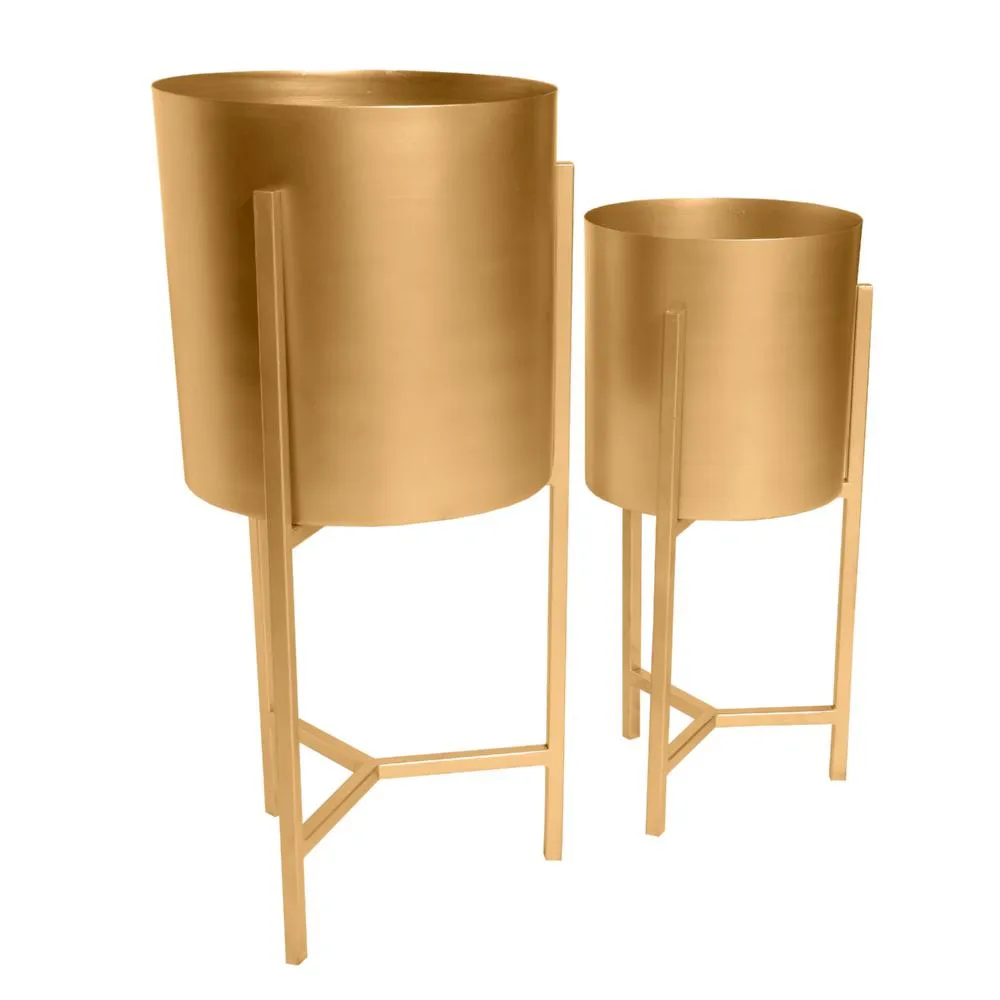 22, 18 Round Indoor Planter, Iron Stand, Set of 2, Champagne Gold By The Urban Port