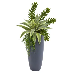 33" Artificial Sanseveria and Succulent Plant in Gray Planter - Low Maintenance, Life-Like & Vibrant Silk Plants For Busy People.