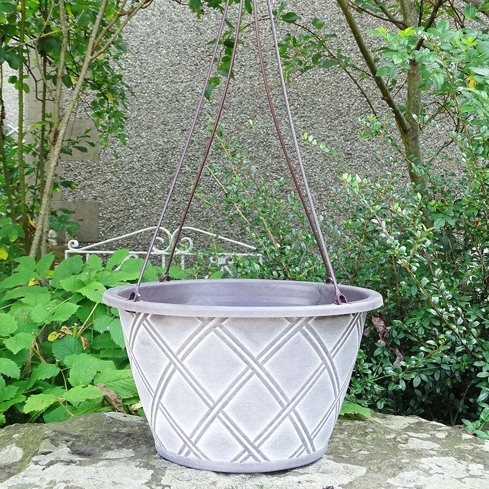 35cm Bell Lattice Basket Chocolate/White Plant Pot