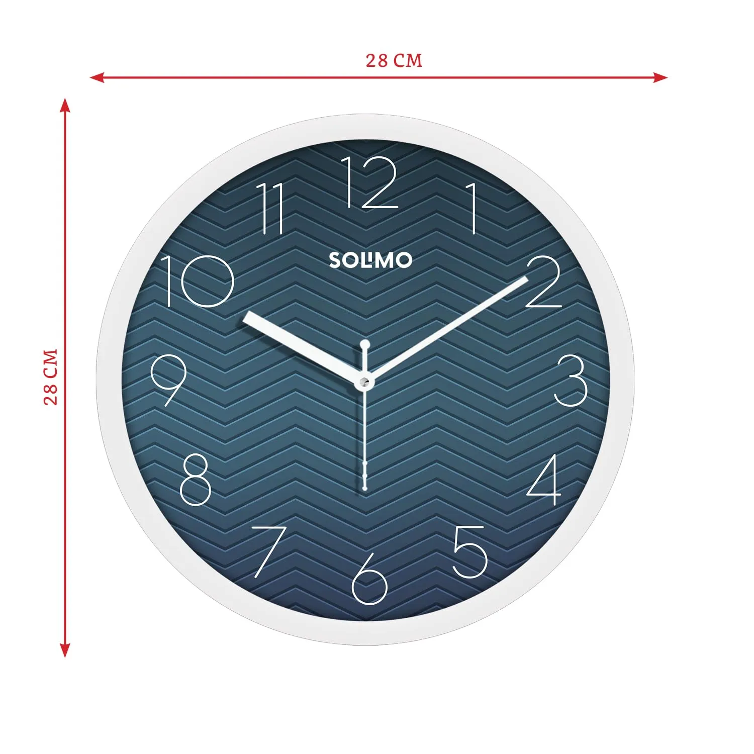 Amazon Brand - Solimo 11-Inch Classic & Modern and Stylish Silent Movement Wall Clock - White & Blue - Analog, Plastic