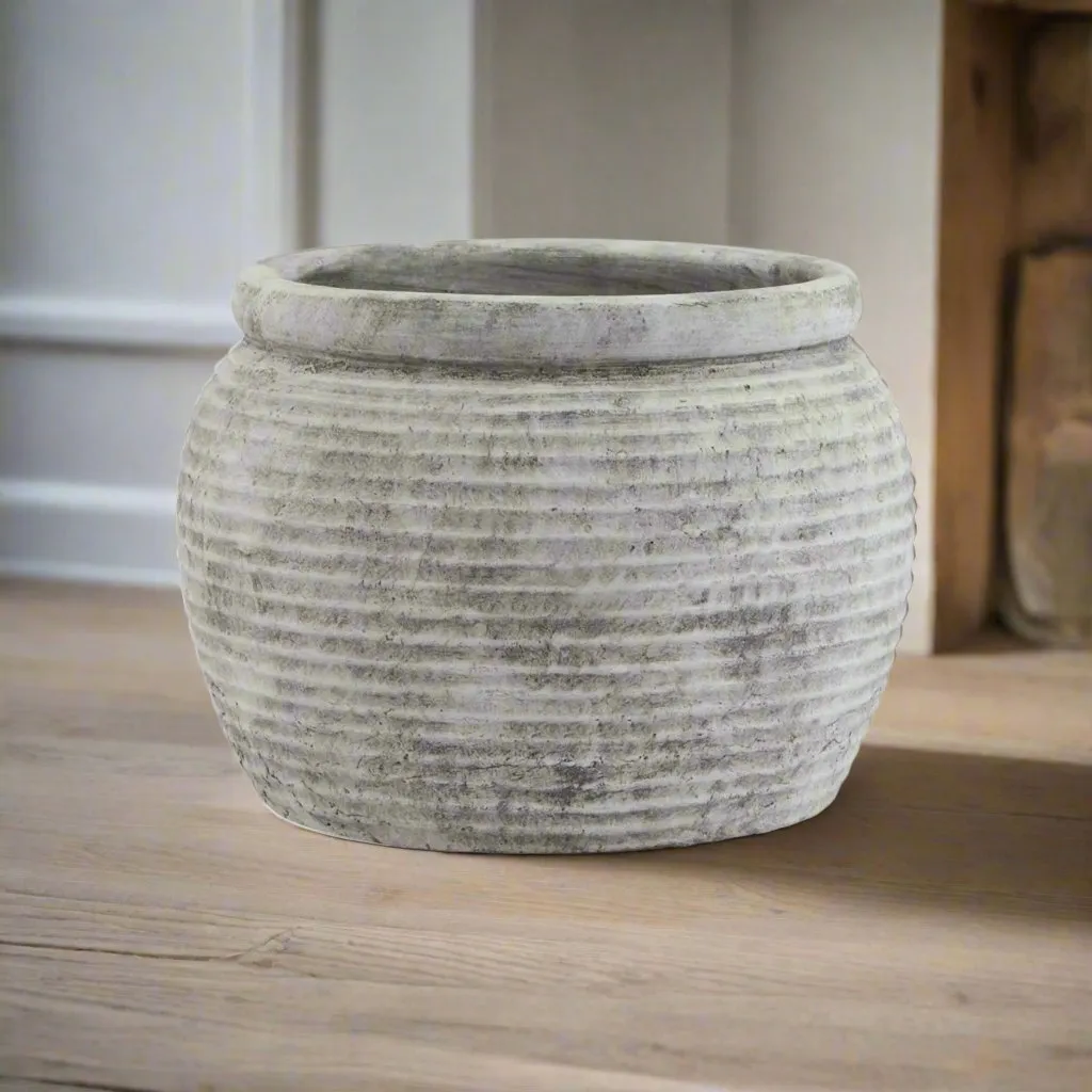 Amphora White Ribbed Plant Pot