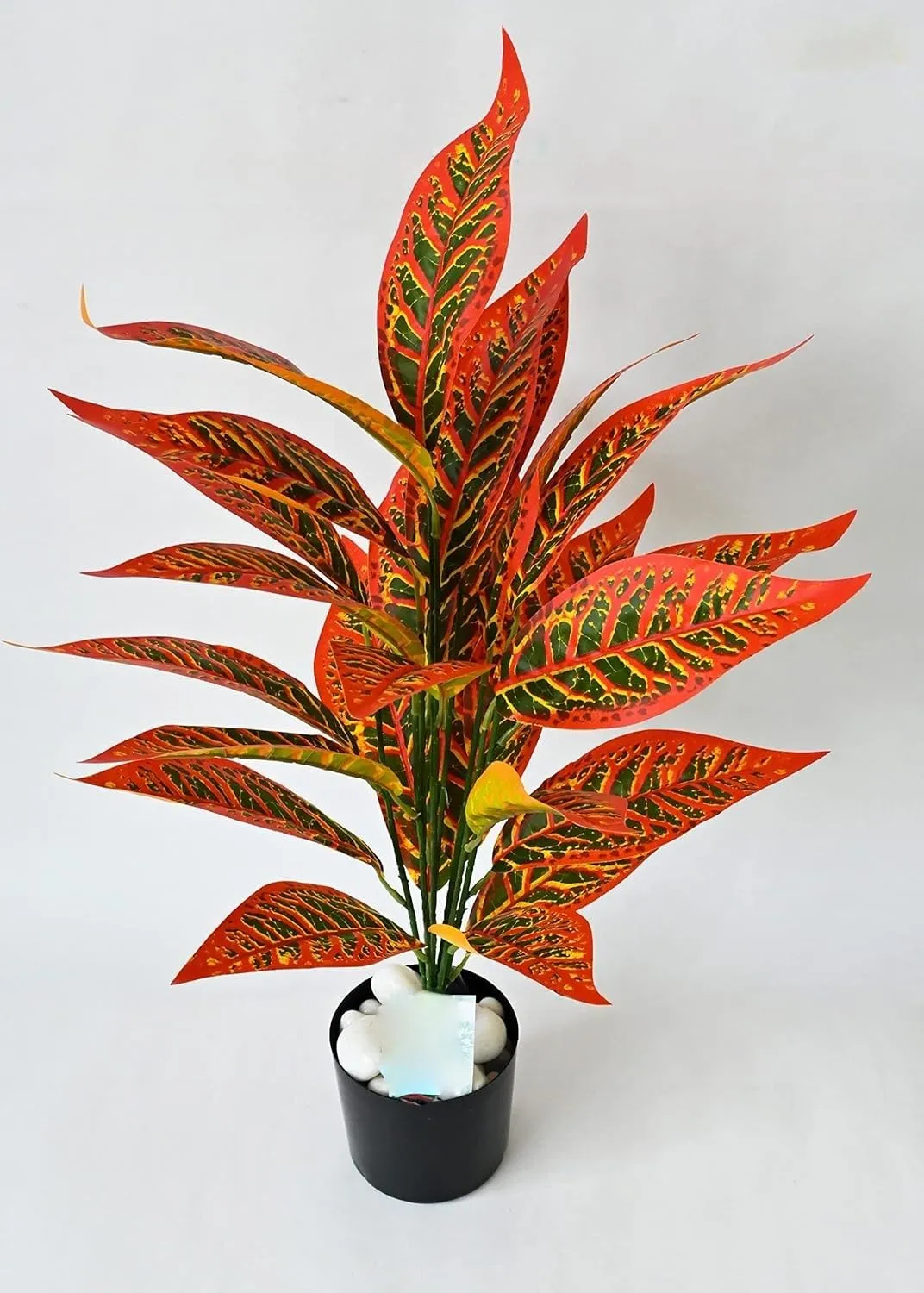 Artificial Iceton Croton Plant | Big Ornamental Plant for Interior Decor/Home Decor/Office Decor | 24 Leaves (Whithout Pot) (Red)