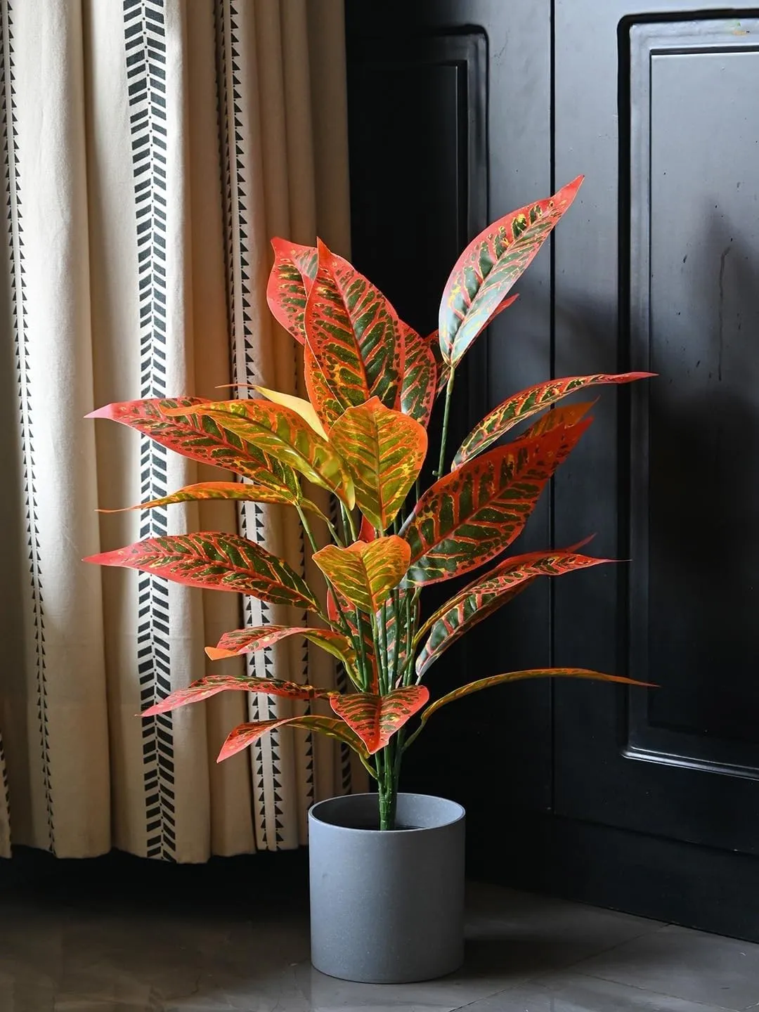 Artificial Iceton Croton Plant | Big Ornamental Plant for Interior Decor/Home Decor/Office Decor | 24 Leaves (Whithout Pot) (Red)