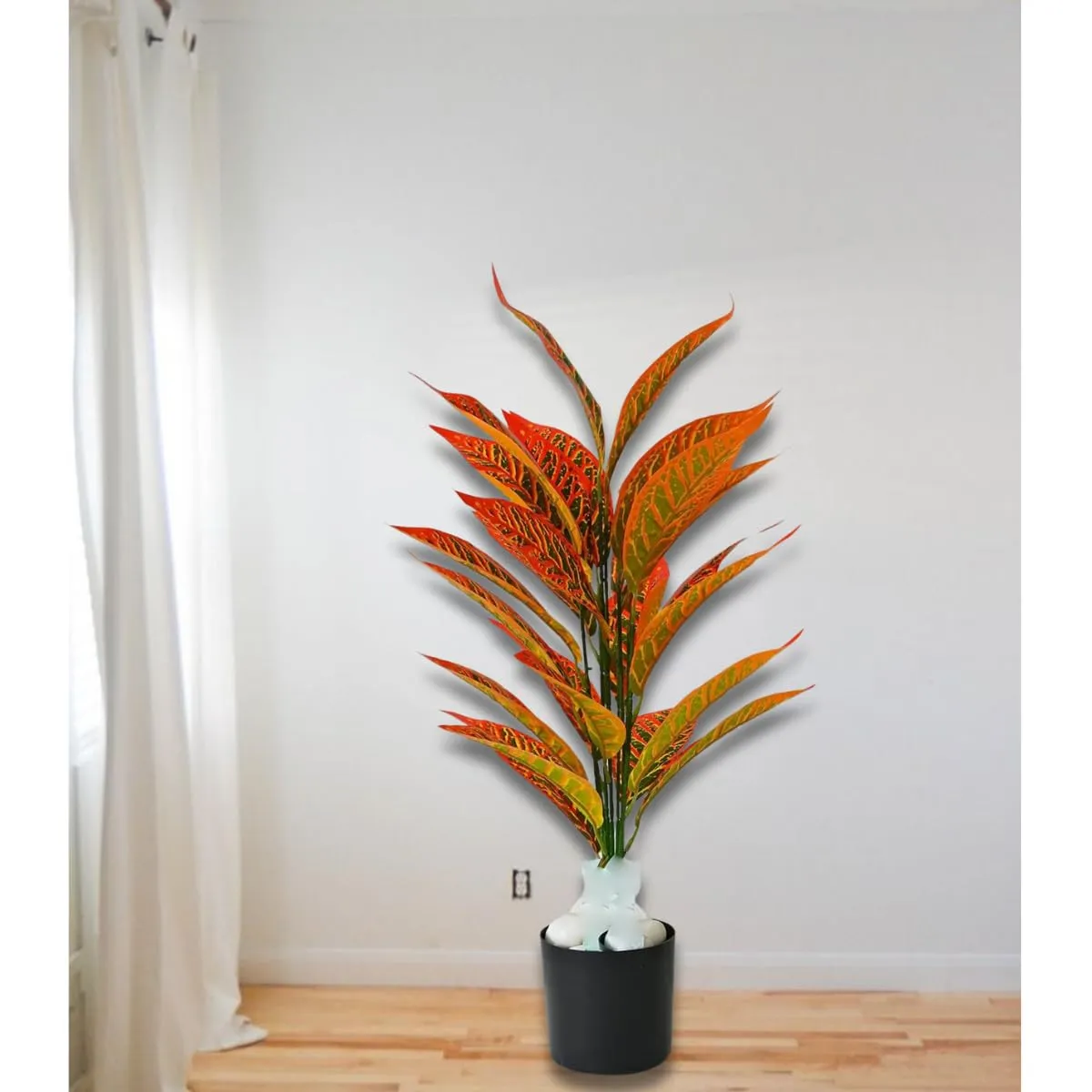 Artificial Iceton Croton Plant | Big Ornamental Plant for Interior Decor/Home Decor/Office Decor | 24 Leaves (Whithout Pot) (Red)