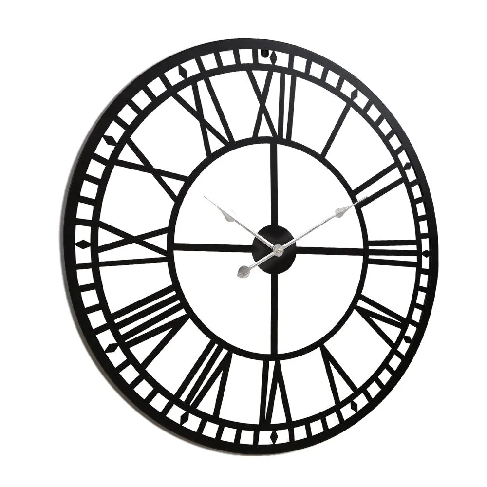 Artiss Wall Clock 60CM Large Roman Numerals Round Metal Luxury Wall Clocks Home Decor Black