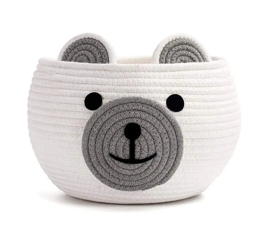 Baby Bear Cotton Rope Storage Box | White |Cute Woven Organizer