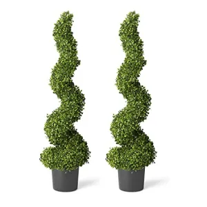 Barnyard Designs 4ft (48”) Artificial Boxwood Spiral Topiary Trees, Indoor Entryway, Living Room or Covered Front Porch Home Decor, Faux Fake Plant Decoration, Set of 2