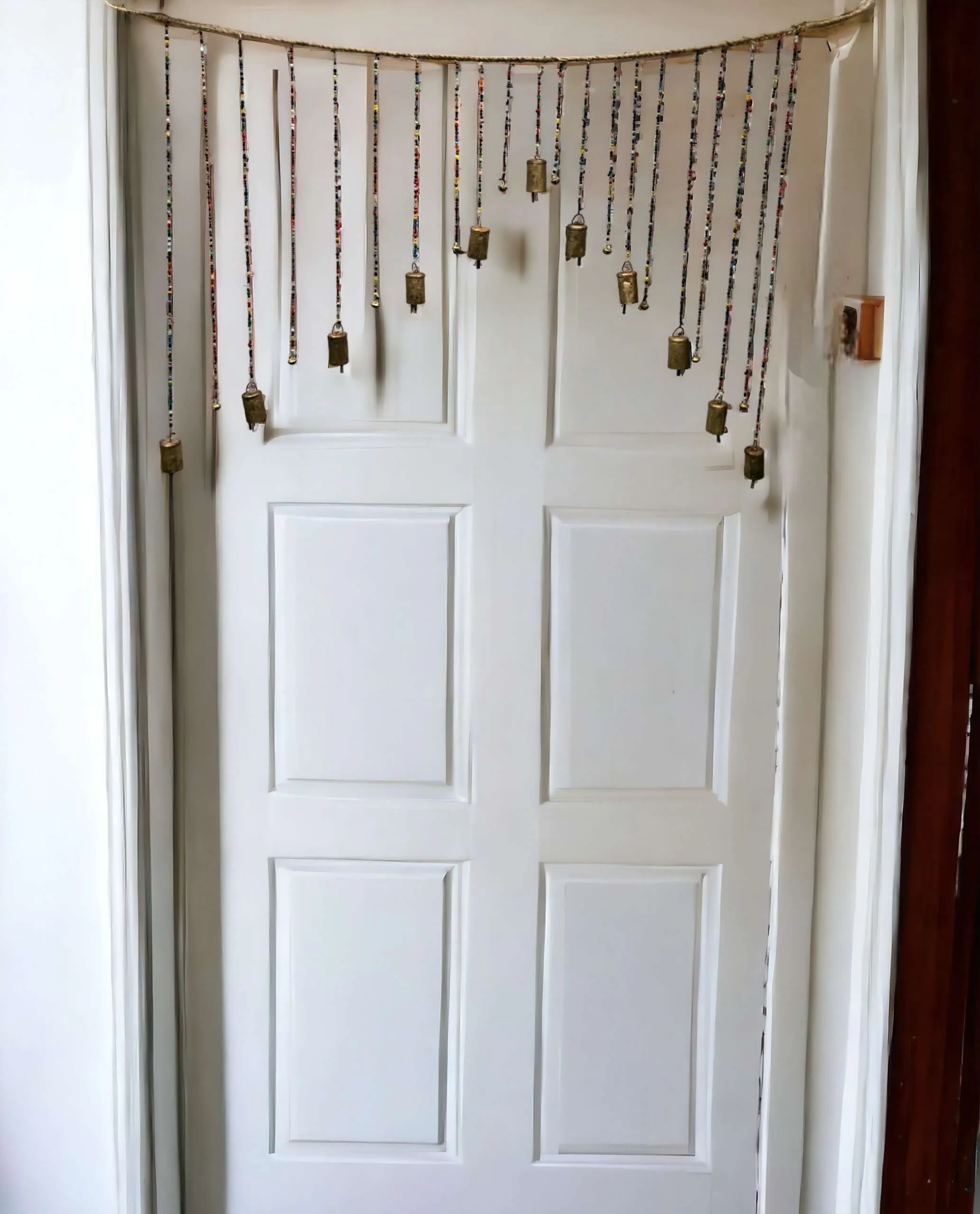 Beaded Wall Door Hanging Valance Bohemian Style Home Décor Multicolour Glass Beads and Brass Bells Size : 44 x 27 Inch