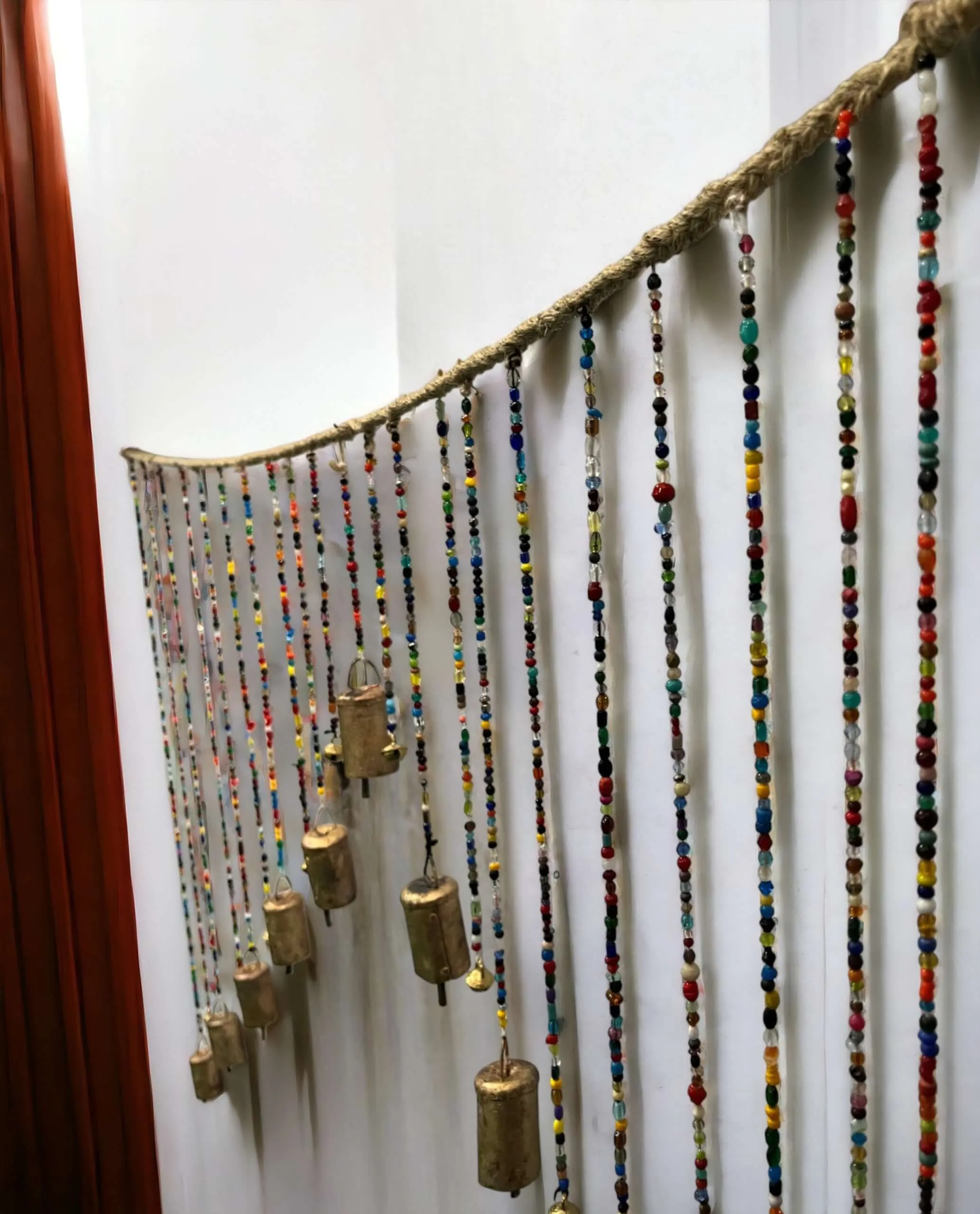 Beaded Wall Door Hanging Valance Bohemian Style Home Décor Multicolour Glass Beads and Brass Bells Size : 44 x 27 Inch