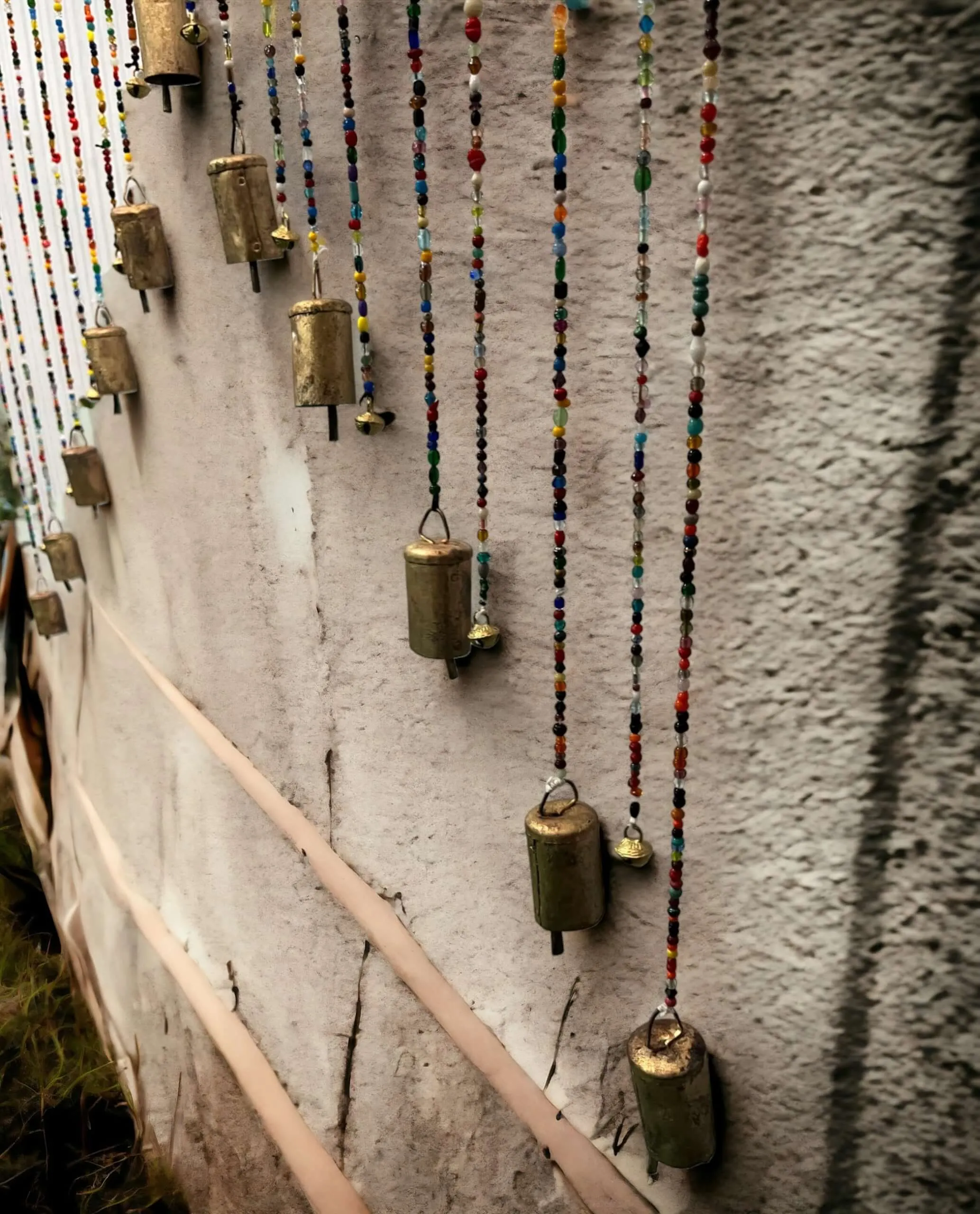 Beaded Wall Door Hanging Valance Bohemian Style Home Décor Multicolour Glass Beads and Brass Bells Size : 44 x 27 Inch