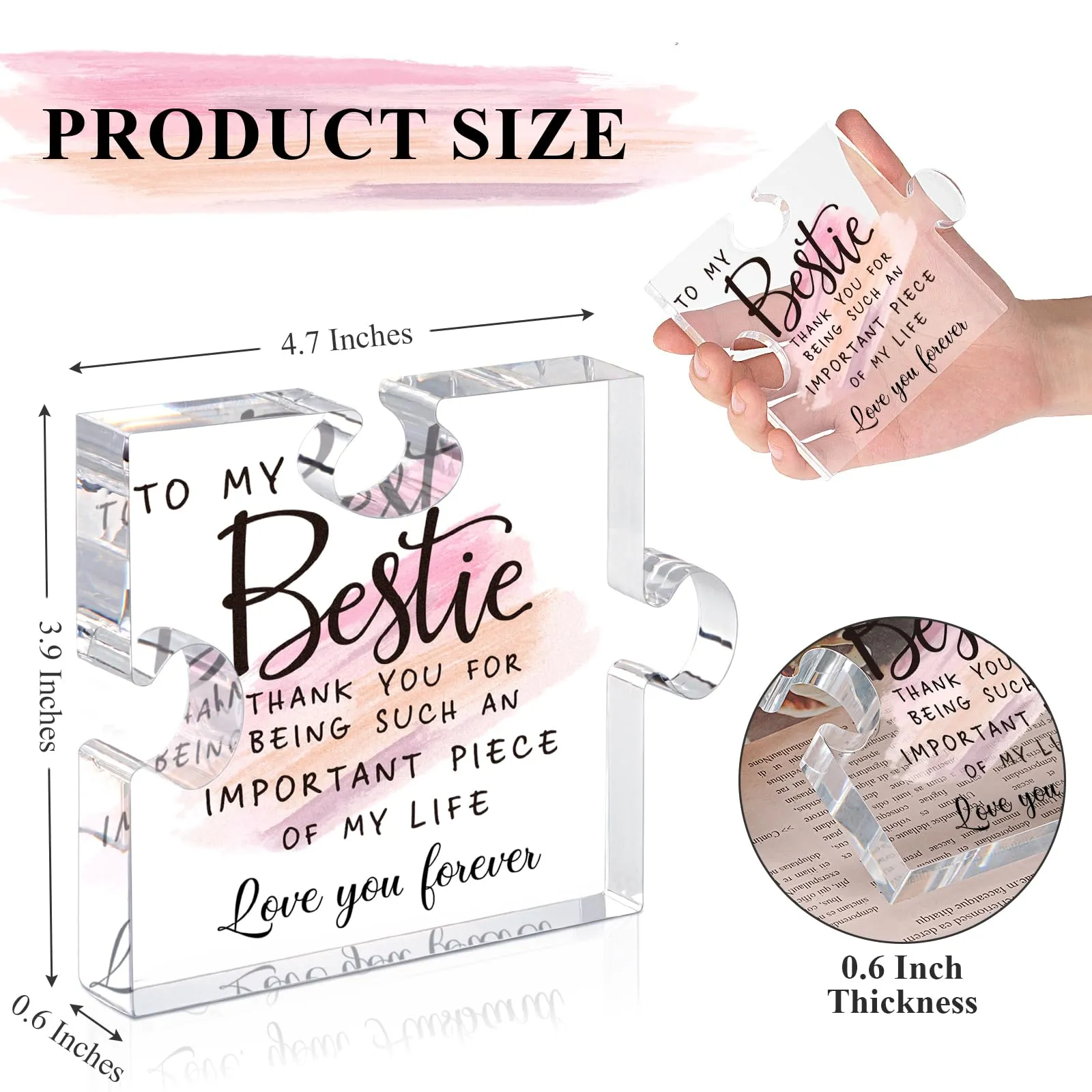 Bestie Gifts for Women Friendship - 0.6" Thickness Acrylic Puzzle & Gift Box,Gifts for Friends Female,Friend Gifts for Women Birthday,Bff Soul Sister Work Bestie Gifts for Women,Thankgiving Gifts