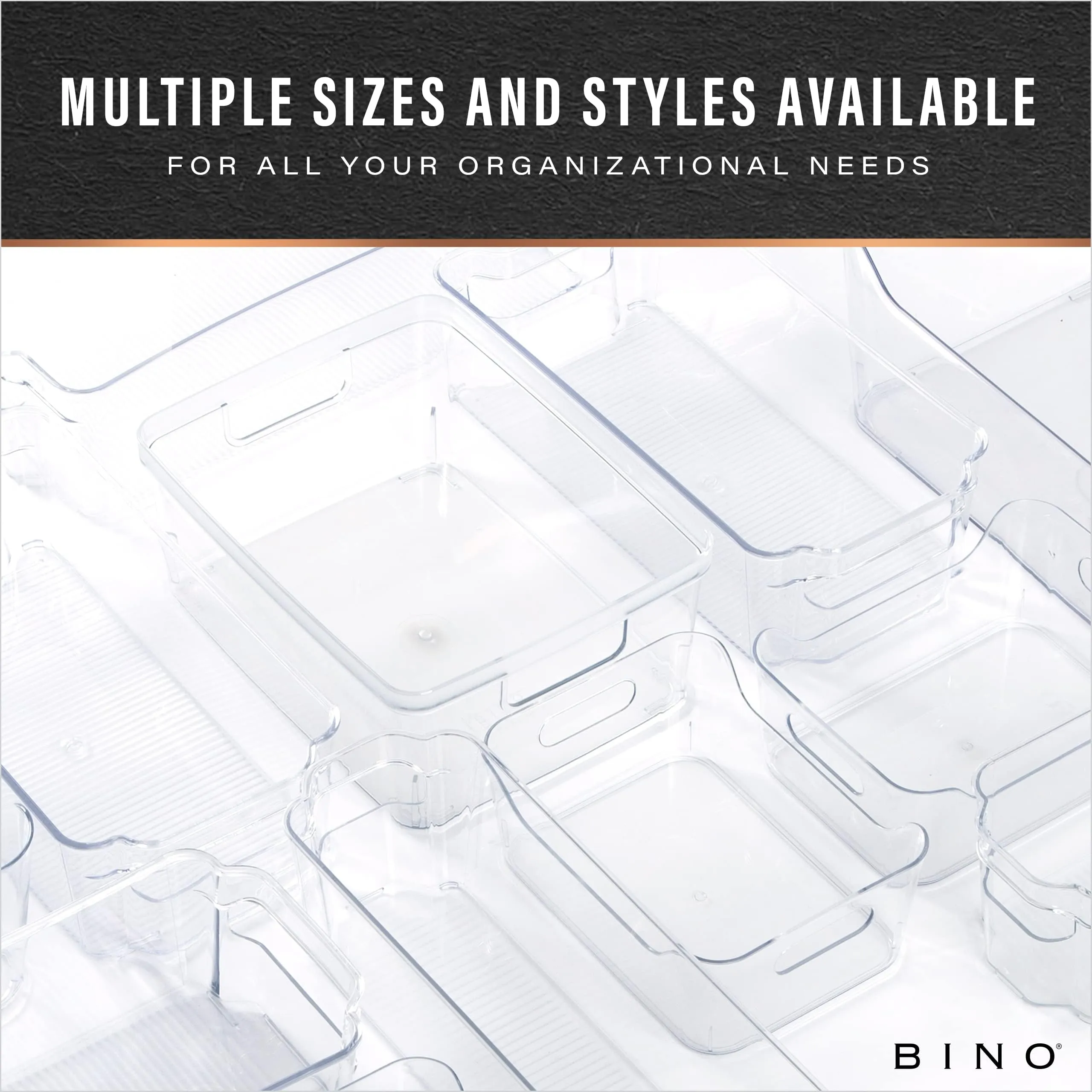 BINO | Plastic Organizer Bins, X-Large - 4 Pack | The SOHO Collection | Multi-Use Organizer Bins | Pantry Organizer & Freezer Organizer Bins | Plastic Storage Containers | Bins for Home & Kitchen Org