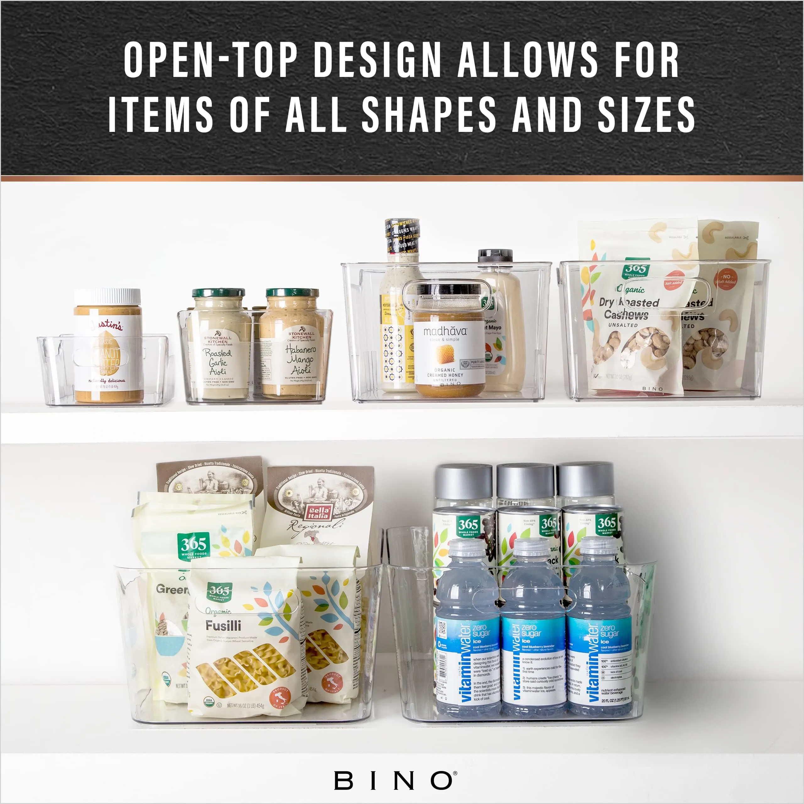 BINO | Plastic Organizer Bins, X-Large - 4 Pack | The SOHO Collection | Multi-Use Organizer Bins | Pantry Organizer & Freezer Organizer Bins | Plastic Storage Containers | Bins for Home & Kitchen Org