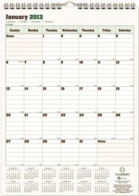 Blueline Duraglobe Monthly Wall Calendar 12 Inch  X 17 Inch  2013