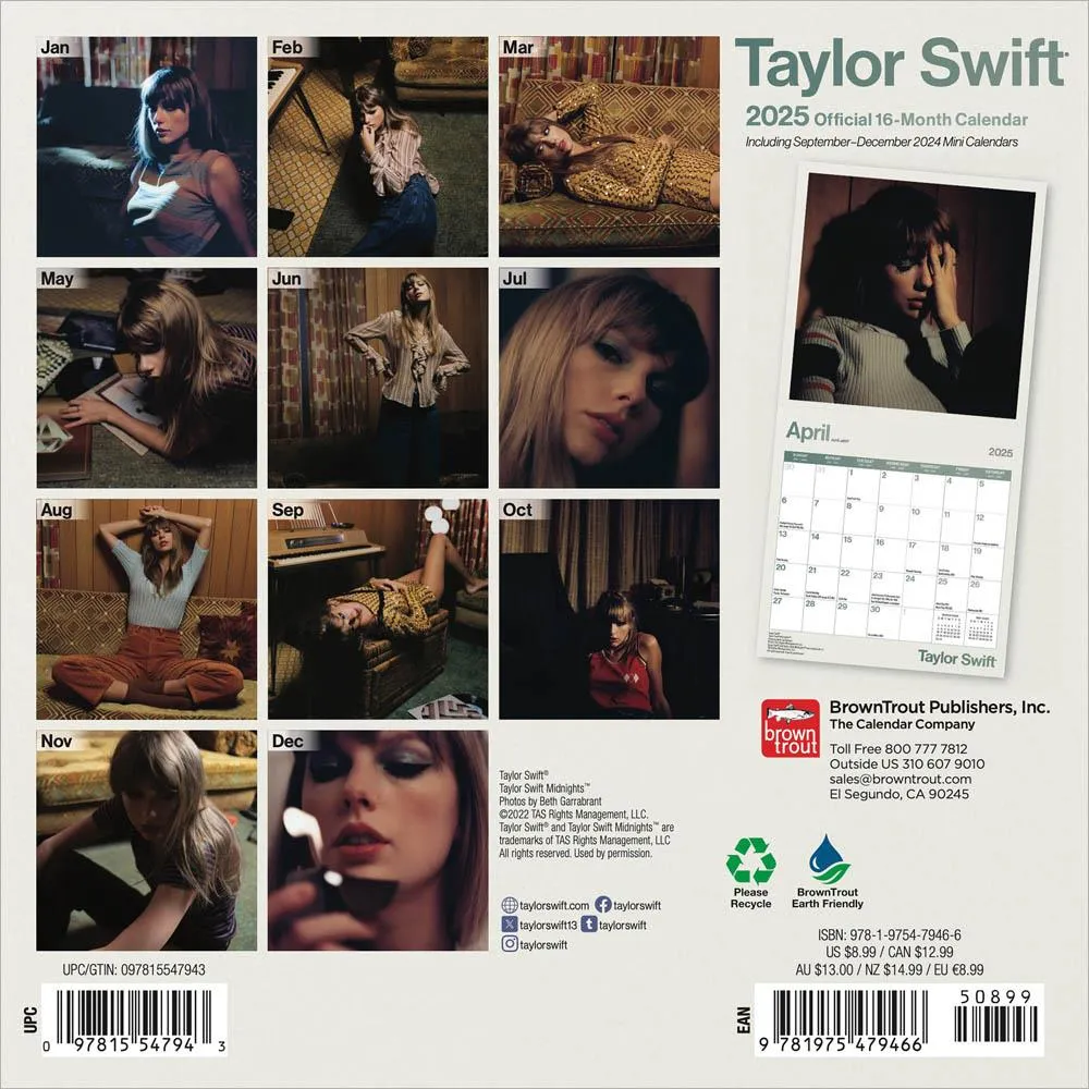 BrownTrout 2025 Mini Wall Calendar - Taylor Swift