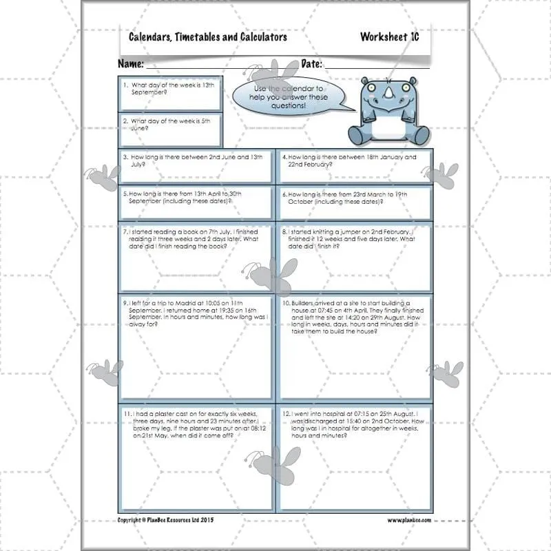 Calendars, Timetables and Calculators