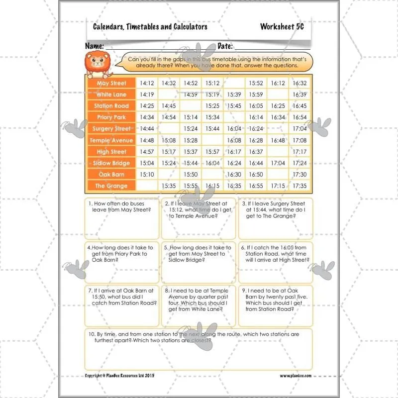 Calendars, Timetables and Calculators