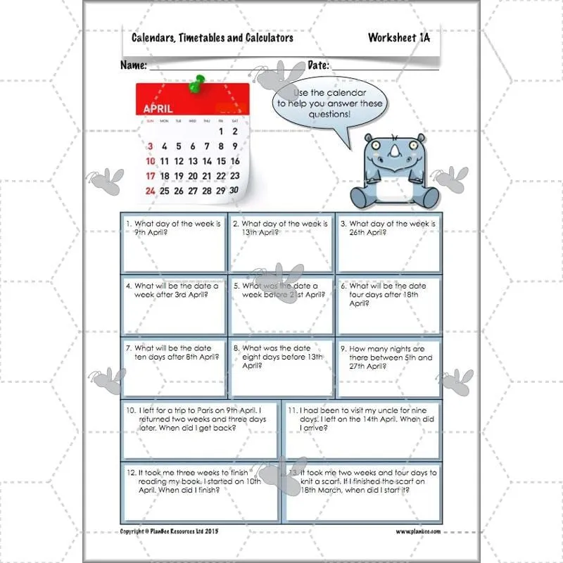 Calendars, Timetables and Calculators