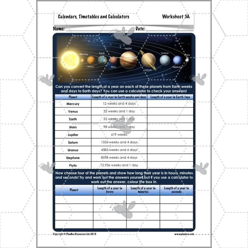 Calendars, Timetables and Calculators