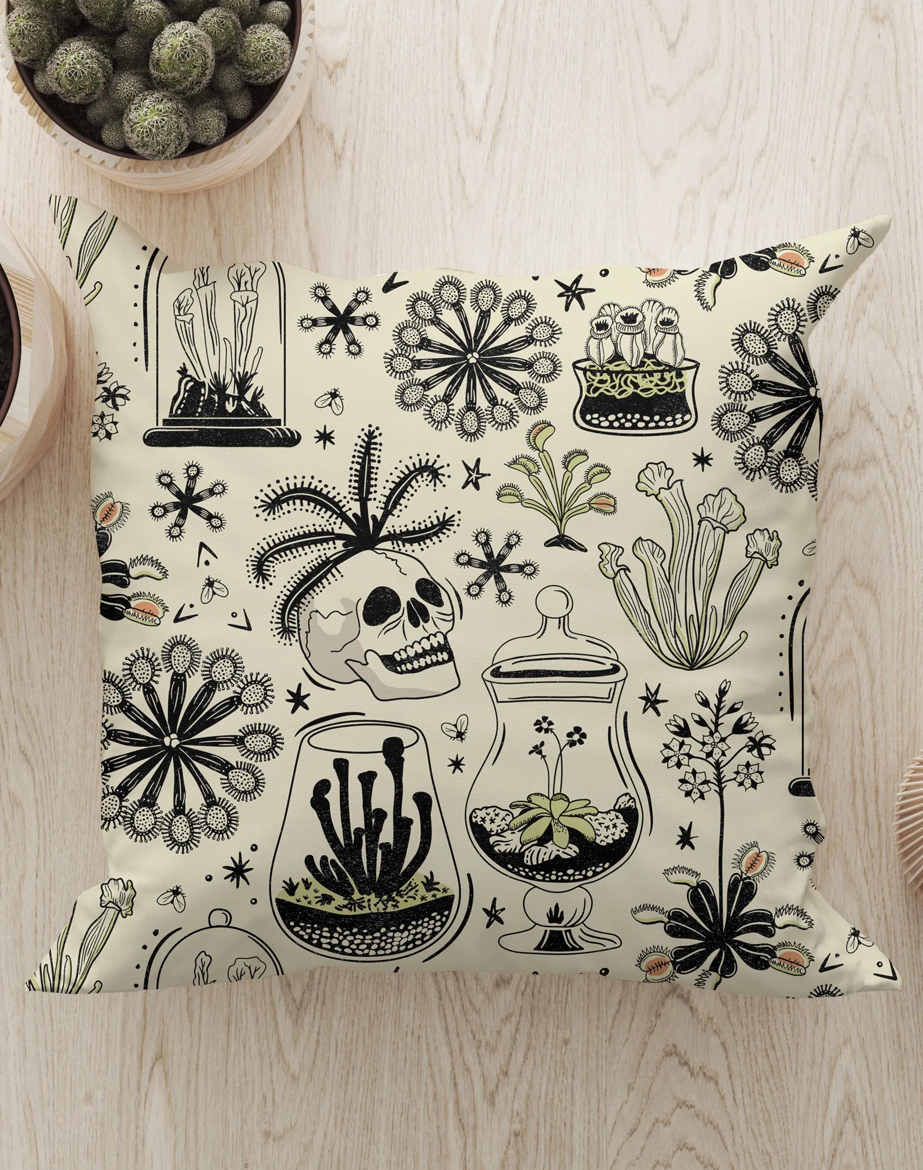 Carnivorous Plants by Misentangledvision Square Cushion (Beige)