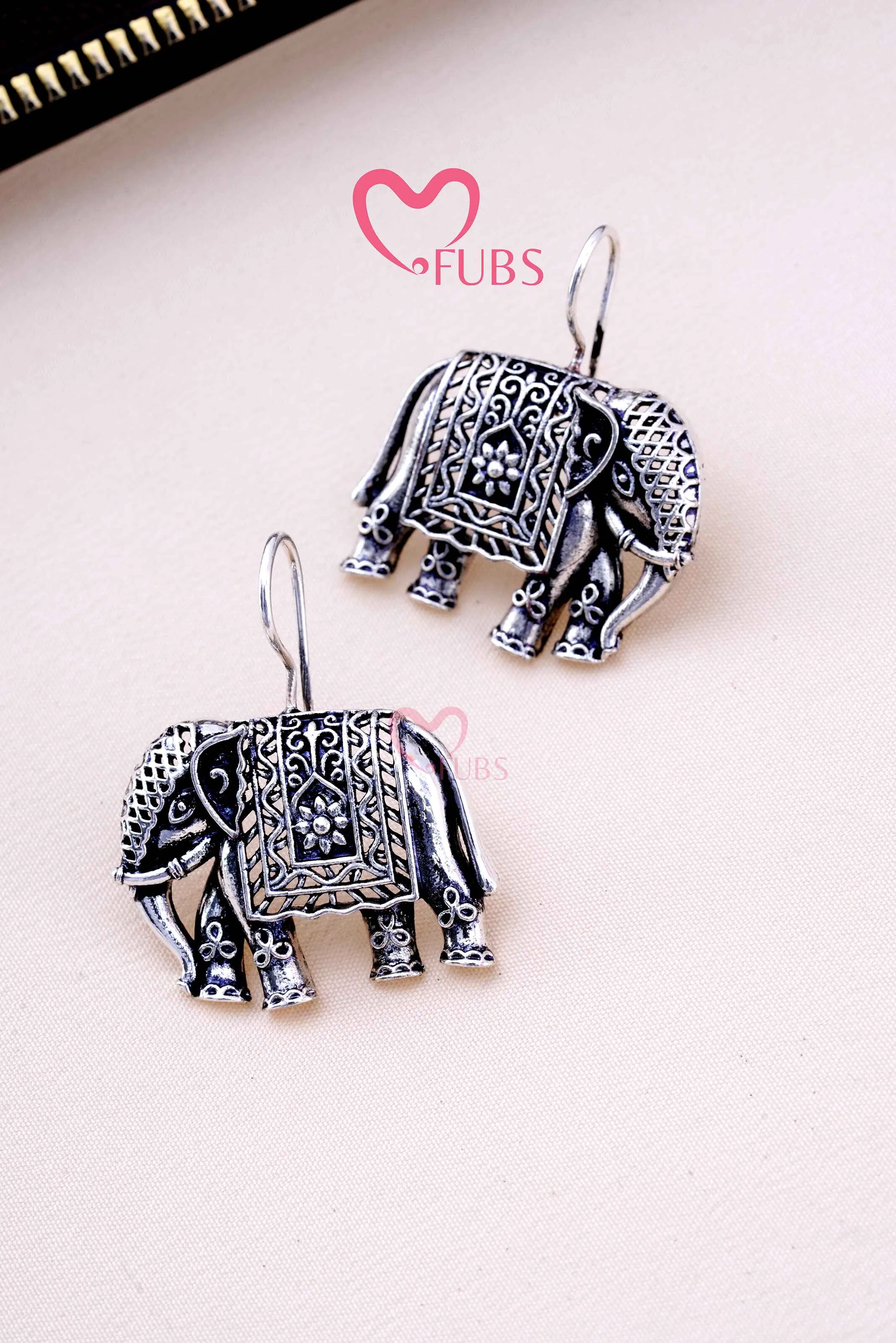 Charming Haathi Raja Oxidized Hangings Earrings