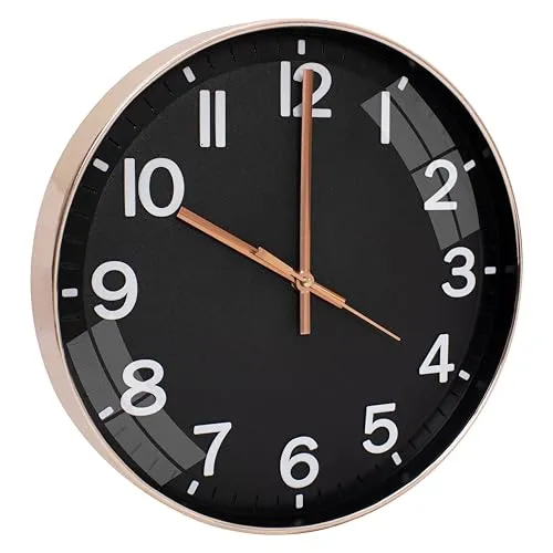 Claiez Wall Clock 12" Silent Quartz Decorative Latest Wall Clock Non-Ticking Classic Clock Battery Operated Round Easy to Read for Room/Home/Kitchen/Bedroom/Office/School(Rose Black)