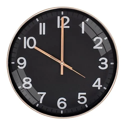 Claiez Wall Clock 12" Silent Quartz Decorative Latest Wall Clock Non-Ticking Classic Clock Battery Operated Round Easy to Read for Room/Home/Kitchen/Bedroom/Office/School(Rose Black)