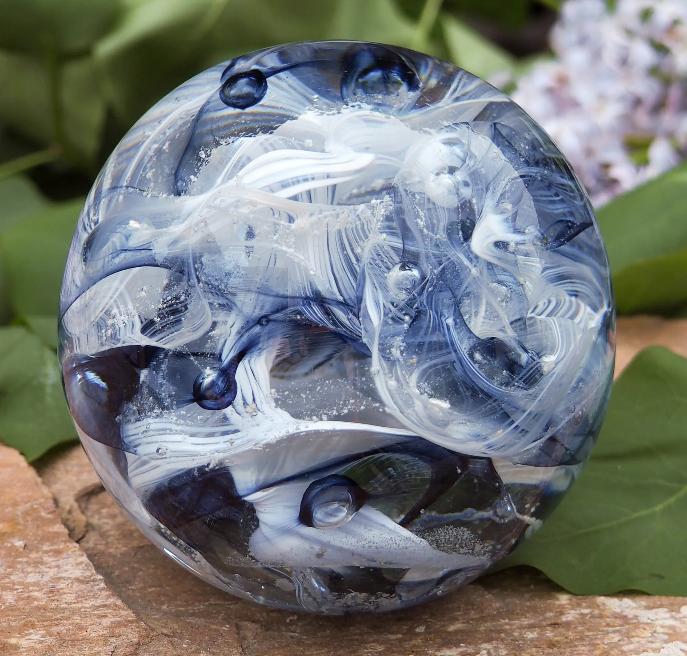 Cotton Candy Orb with Ash in Glass