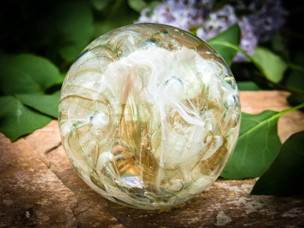 Cotton Candy Orb with Ash in Glass