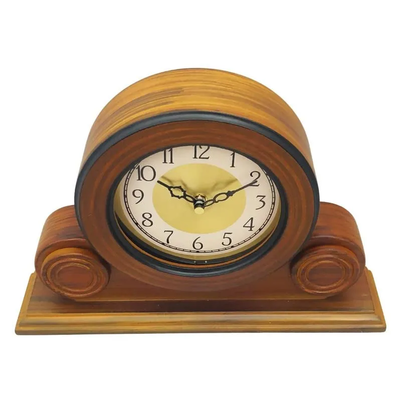 CRAFT SMITH Beautiful Brown Colour Wooden Home/Office Decor English Numerals Round Golden Colour Dial Analog Table/Desk Clock for Home Living Room (Size: 22 x 7 x 32 CM | Weight: 1275 grm)