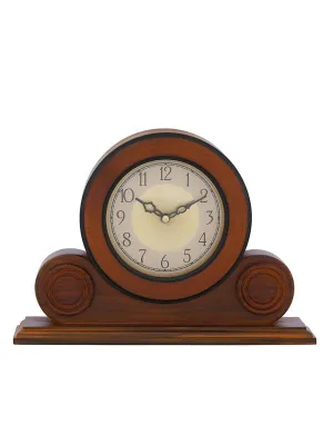 CRAFT SMITH Beautiful Brown Colour Wooden Home/Office Decor English Numerals Round Golden Colour Dial Analog Table/Desk Clock for Home Living Room (Size: 22 x 7 x 32 CM | Weight: 1275 grm)