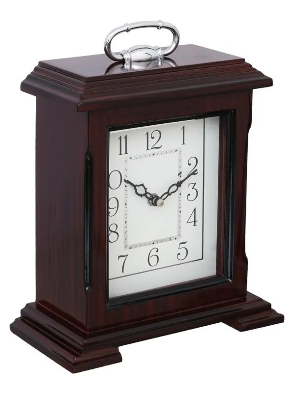 CRAFT SMITH Decorative Rosewood Colour Wooden Analog English Numbers Rectangular Table Clock for Office Desk Home Living Study Room Gifts (Size: 22 x 10 x 28 CM | Weight: 1510 Gram)