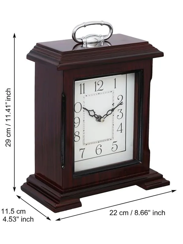 CRAFT SMITH Decorative Rosewood Colour Wooden Analog English Numbers Rectangular Table Clock for Office Desk Home Living Study Room Gifts (Size: 22 x 10 x 28 CM | Weight: 1510 Gram)