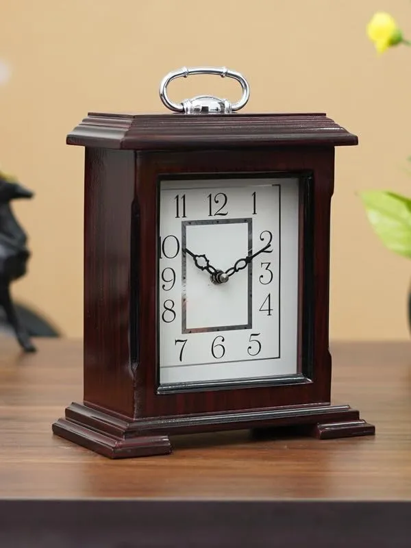 CRAFT SMITH Decorative Rosewood Colour Wooden Analog English Numbers Rectangular Table Clock for Office Desk Home Living Study Room Gifts (Size: 22 x 10 x 28 CM | Weight: 1510 Gram)